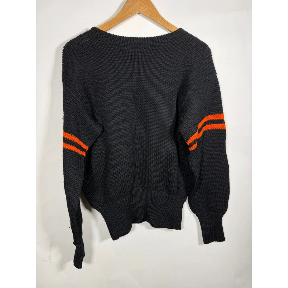 Vintage Princeton Sweaters All Wool Black Orange Stripe Varsity Knit Mens 50s 60